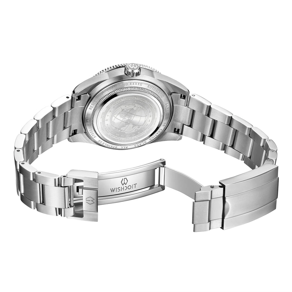 WISHDOIT New NH34 Men's Sports Automatic Mechanical GMT Sapphire Stainless Steel Waterproof 15 ATM With Rubber Strap