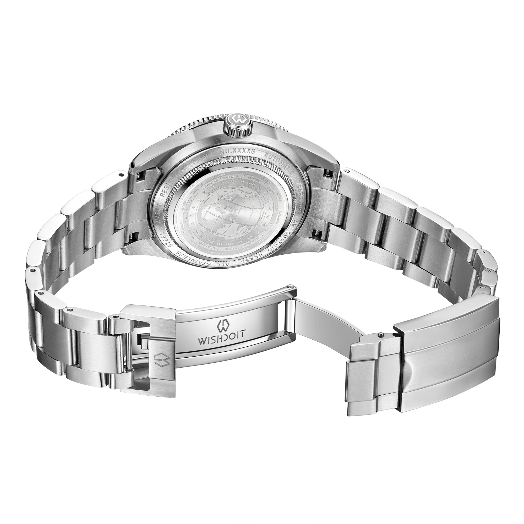 WISHDOIT New NH34 Men's Sports Automatic Mechanical GMT Sapphire Stainless Steel Waterproof 15 ATM With Rubber Strap