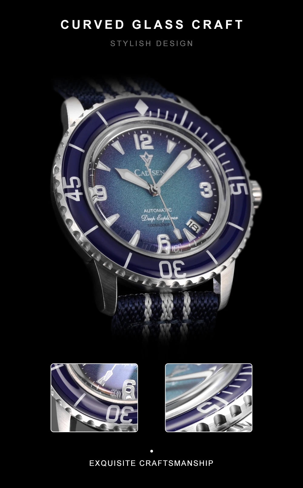 CADISEN Deep Explorer 2025 New Automatic Mechanical Watch Man Canvas Strap Wristwatch MIYOTA  Luxury Luminous Waterproof Watches