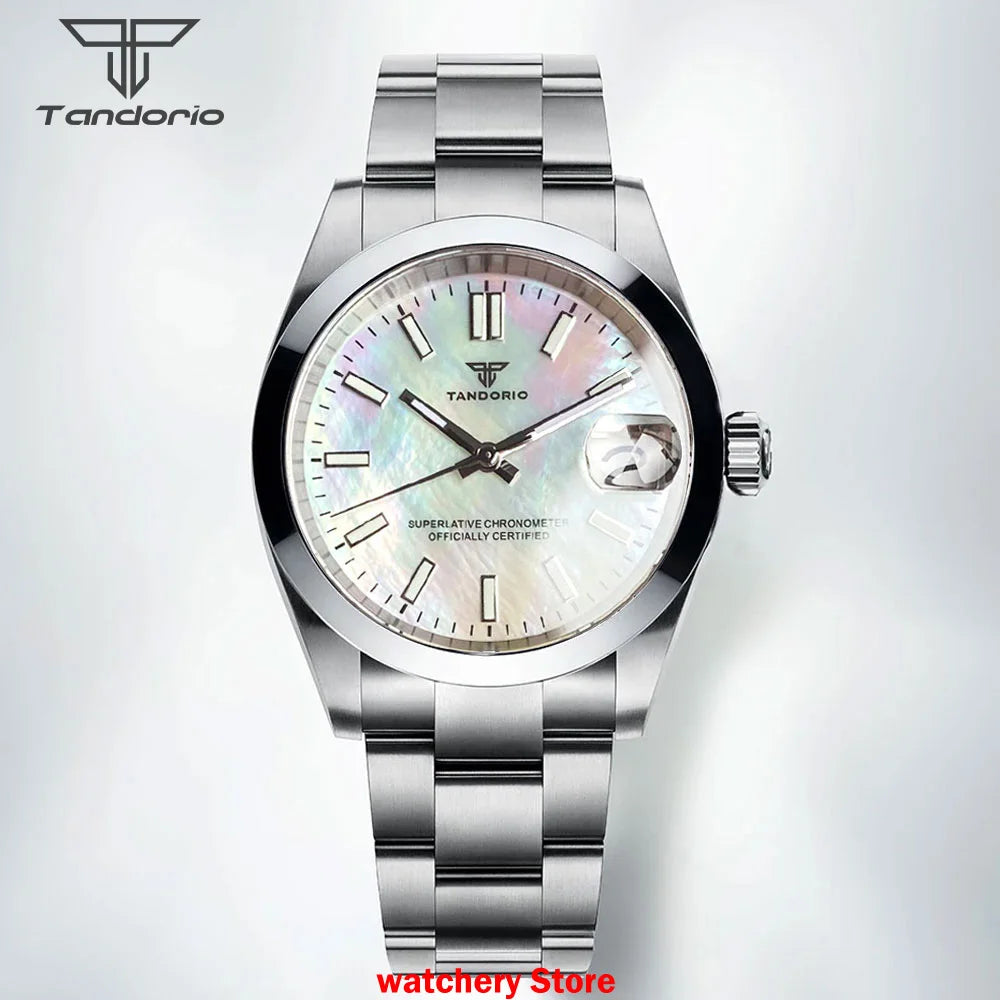Tandorio Mechanical Watches Mother of Pearl Dial Sapphire Glass NH35 Movement For Datejust Style 200m Waterproof Men's Watches