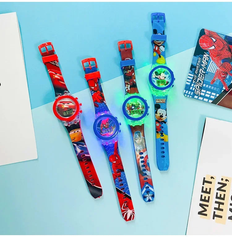 Flash Light Spiderman Kids Watches For Boys Cartoon shark Mickey Children Watch Girls Student Digital Clock Gifts Toy