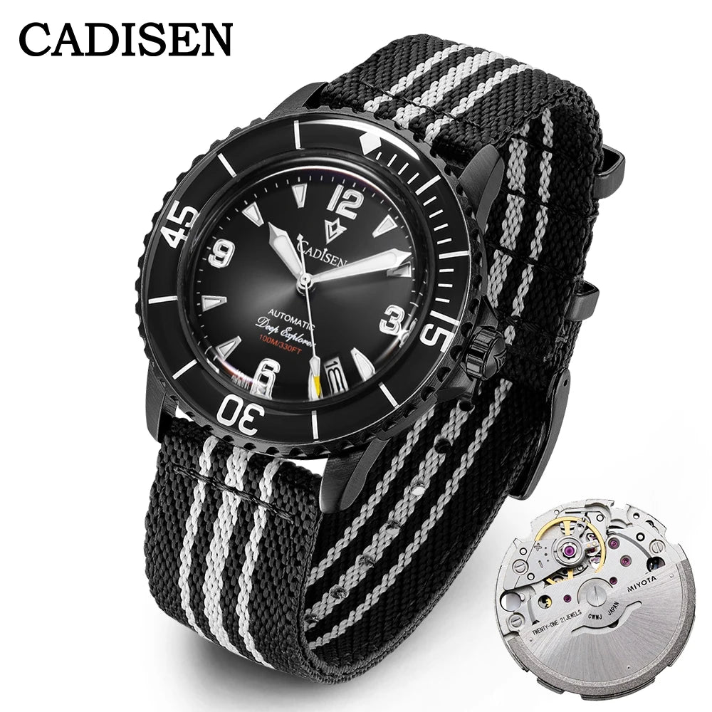 CADISEN Deep Explorer 2025 New Automatic Mechanical Watch Man Canvas Strap Wristwatch MIYOTA  Luxury Luminous Waterproof Watches