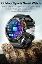 For Android ios New AMOLED Smart Watch Men with Flashlight Sports Waterproof Fitness Tracker Bluetooth Call Smartwatch Man+Box