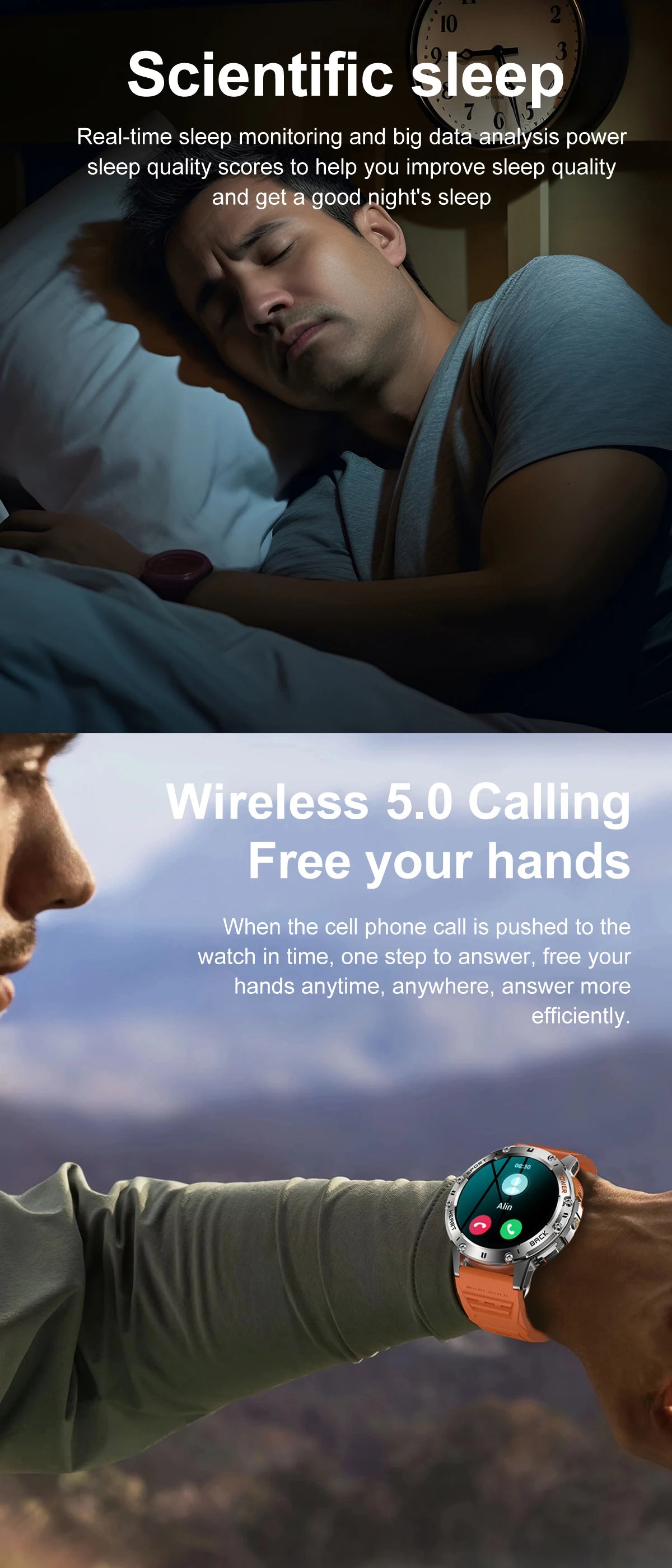 For Android ios New AMOLED Smart Watch Men with Flashlight Sports Waterproof Fitness Tracker Bluetooth Call Smartwatch Man+Box