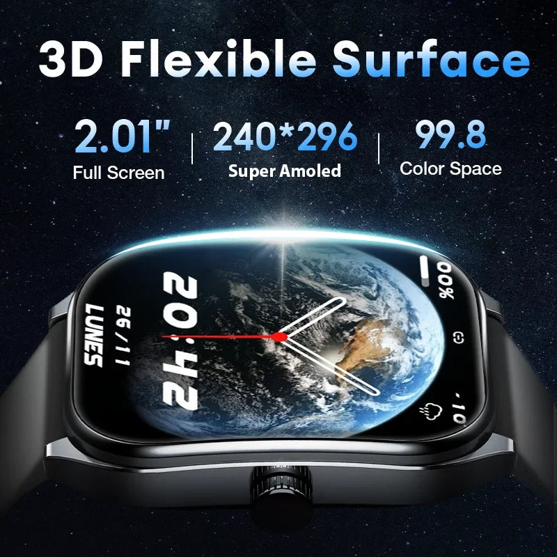 Smart Watch 2.01'' AMOLED Curved Screen IP68 Waterproof Bluetooth 5.3 Call AI Vioce Assistant Fitness Smartwatch for Men