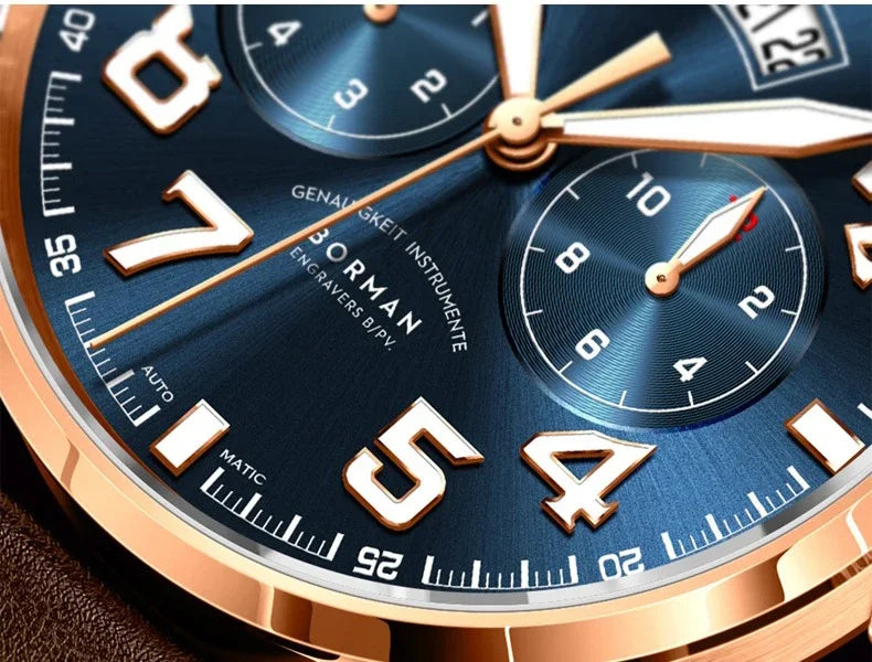 BORMAN BM3851 Mens Automatic Watches Panda 42mm Mechanical Wristwatch Waterproof Luminous Sapphire Miyota 9122 Week Date Month