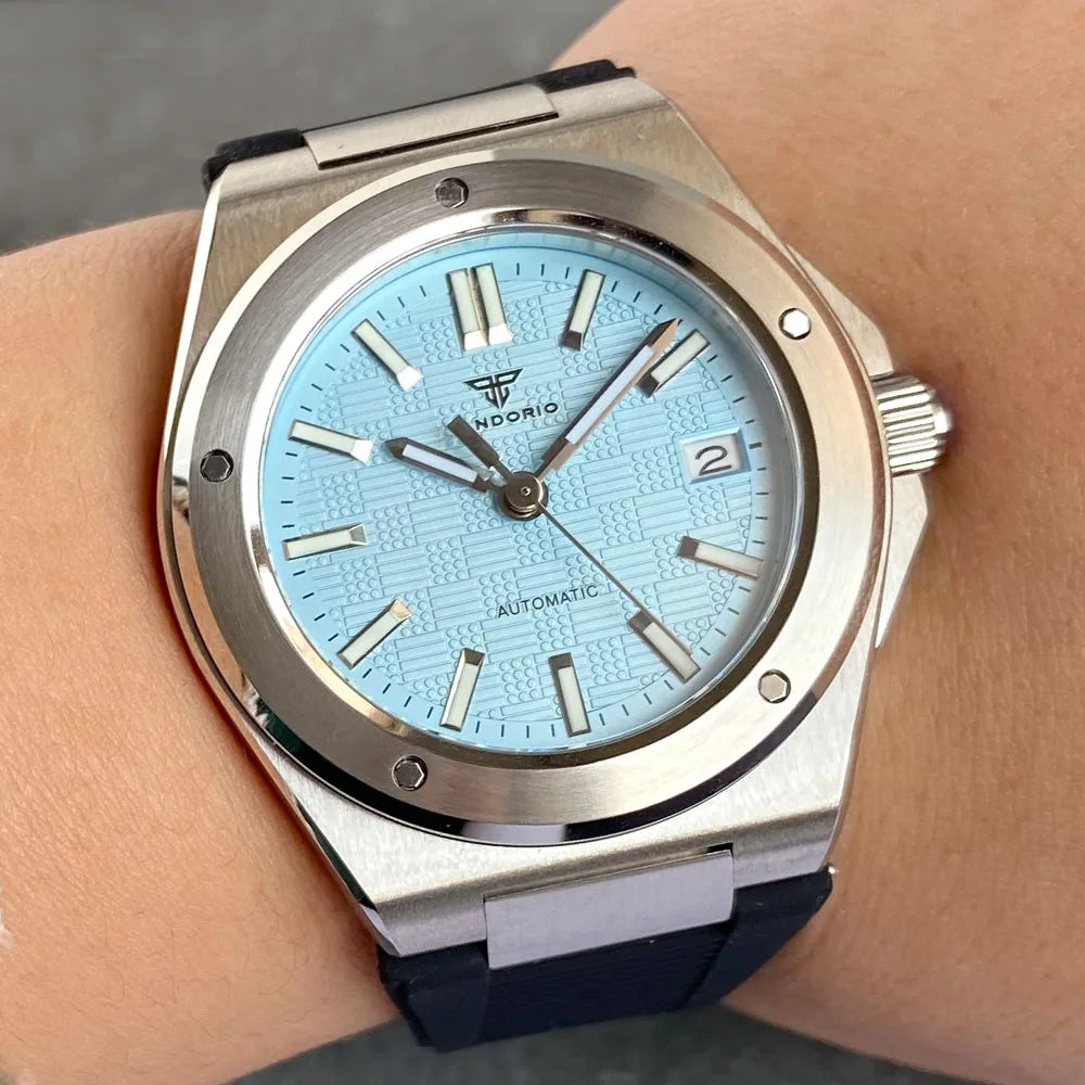 Tandorio 200M Diver 40mm Ice Blue Grid Dial Luminous NH35Automatic Men Watch Sapphire Glass Stainless Steel Bracelet