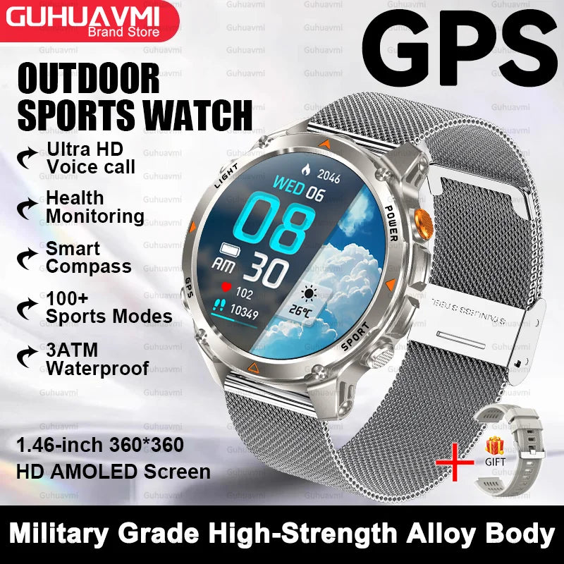 2025New Smart Watch For Men 1.46'' 360*360 HD AMOLED Color Display Voice Call Compass LED Sports Fitness Waterproof Watch Ladies
