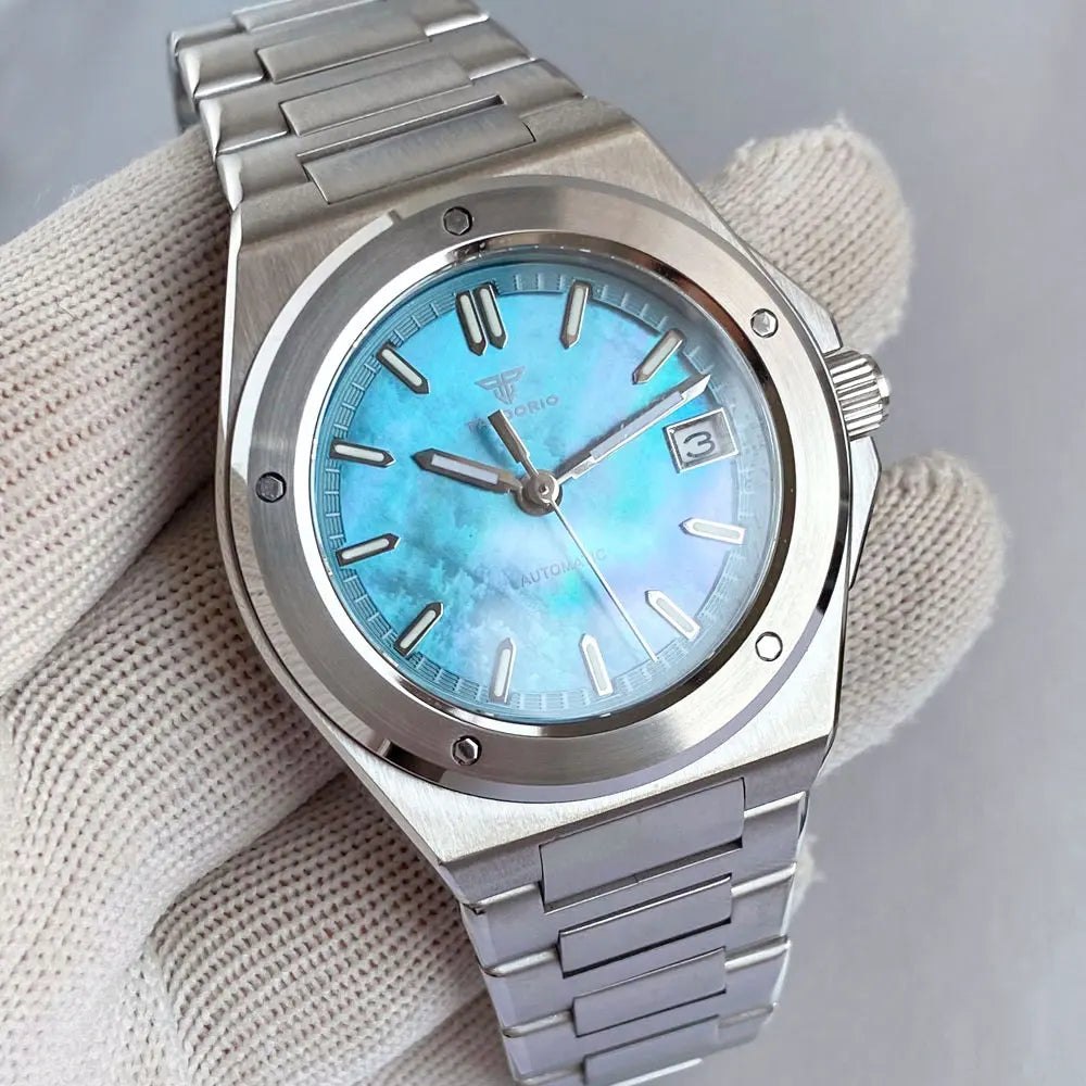 Tandorio Light Blue Mother of Pearl 40mm Sapphire Crystal Glass 100m Waterproof Japan NH35A Automatic Men Mechanical watch