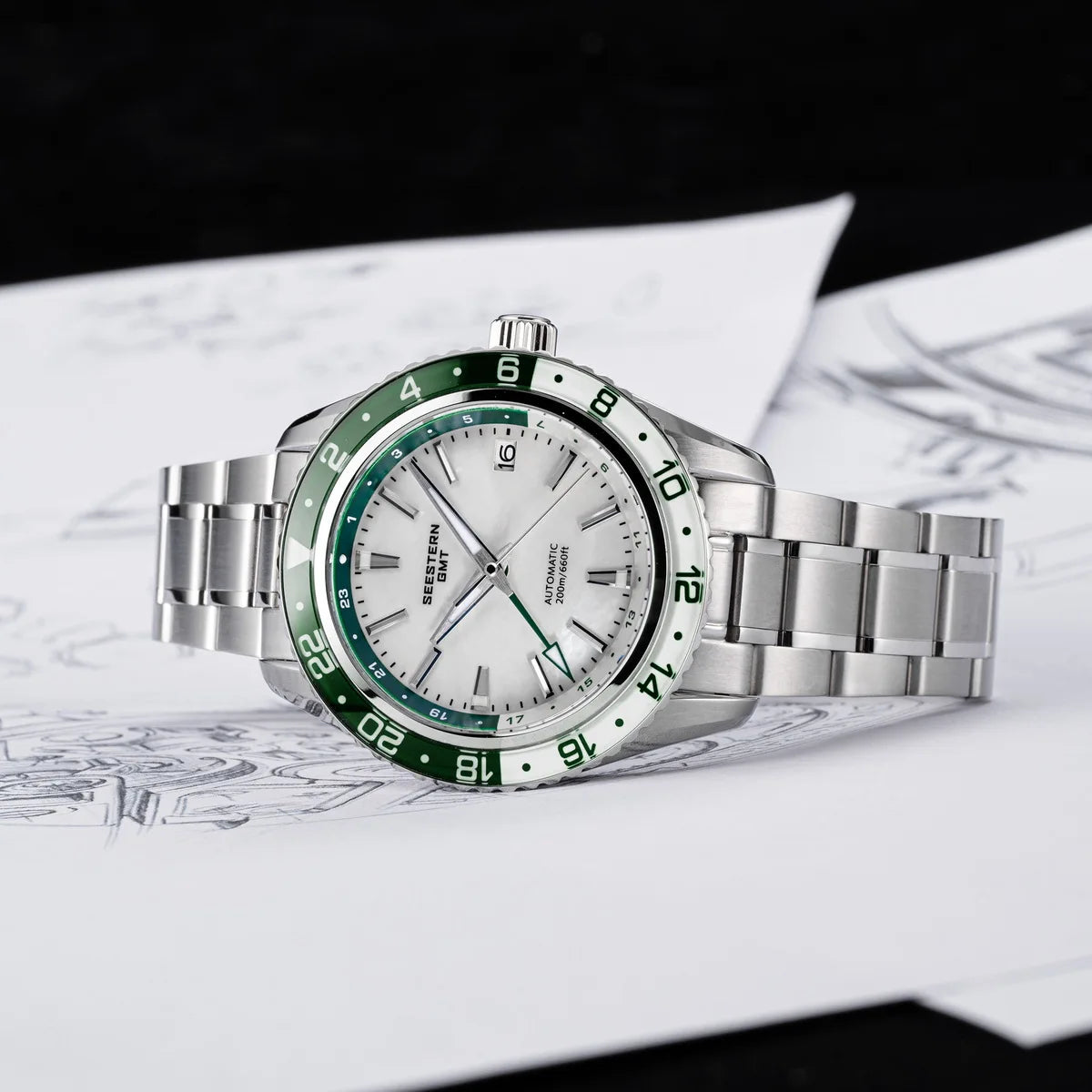 SEESTERN Men of Watch Office GMT Automatic NH34 Movement Sapphire Glass Bezel 20bar Waterproof Diver Mechanical Wristwatch S456