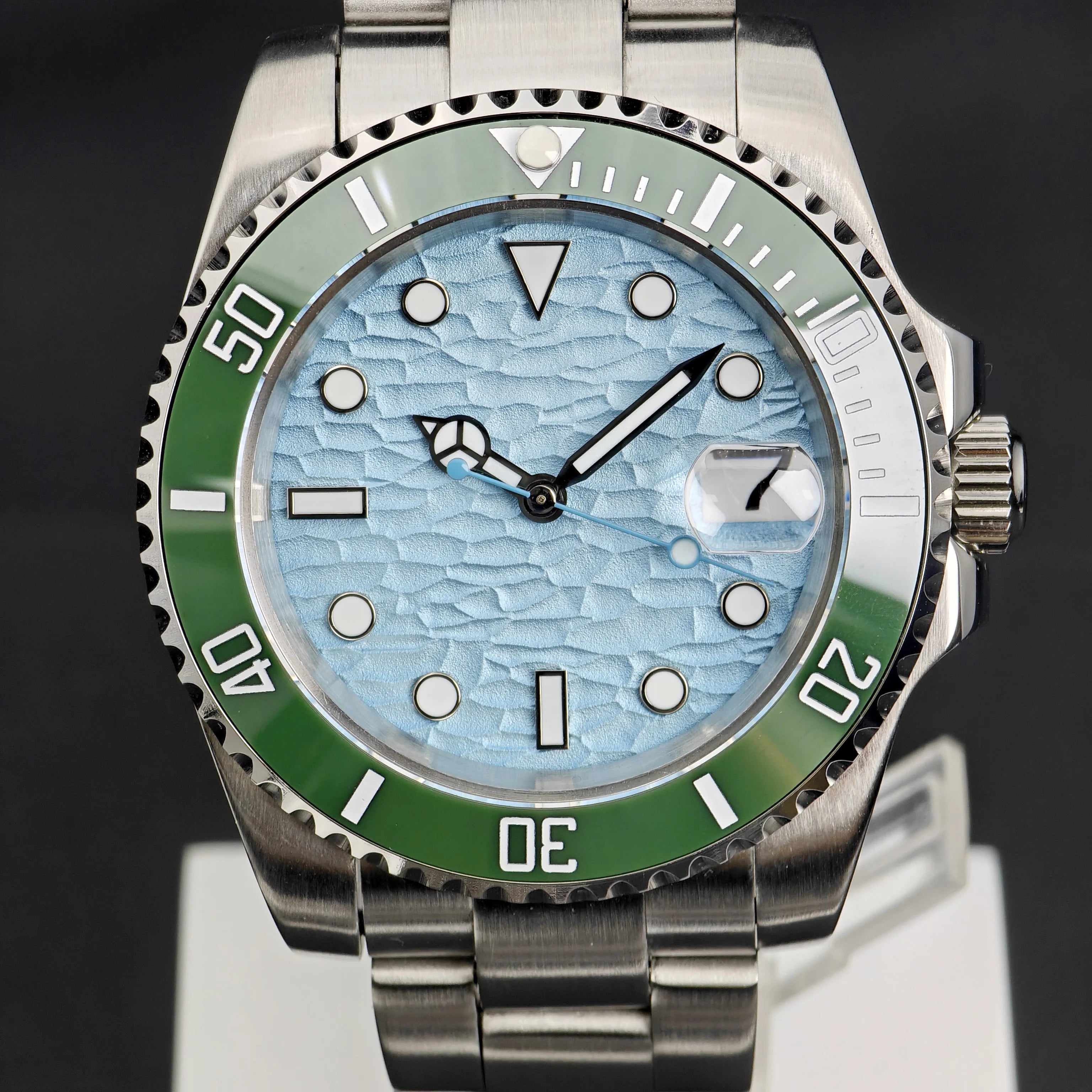 CORGEUT  DIY Custom Luxury Men's Automatic Watch 40mm Ceramic Bezel 100m Diving Sapphire Mirror Wave Pattern Dial reloj