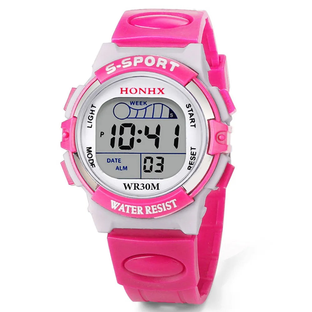 Kids Electronic Sports Watches Color Luminous LED Dial Life Waterproof Multi Function Alarm Clocks Watch For Boys And Girls