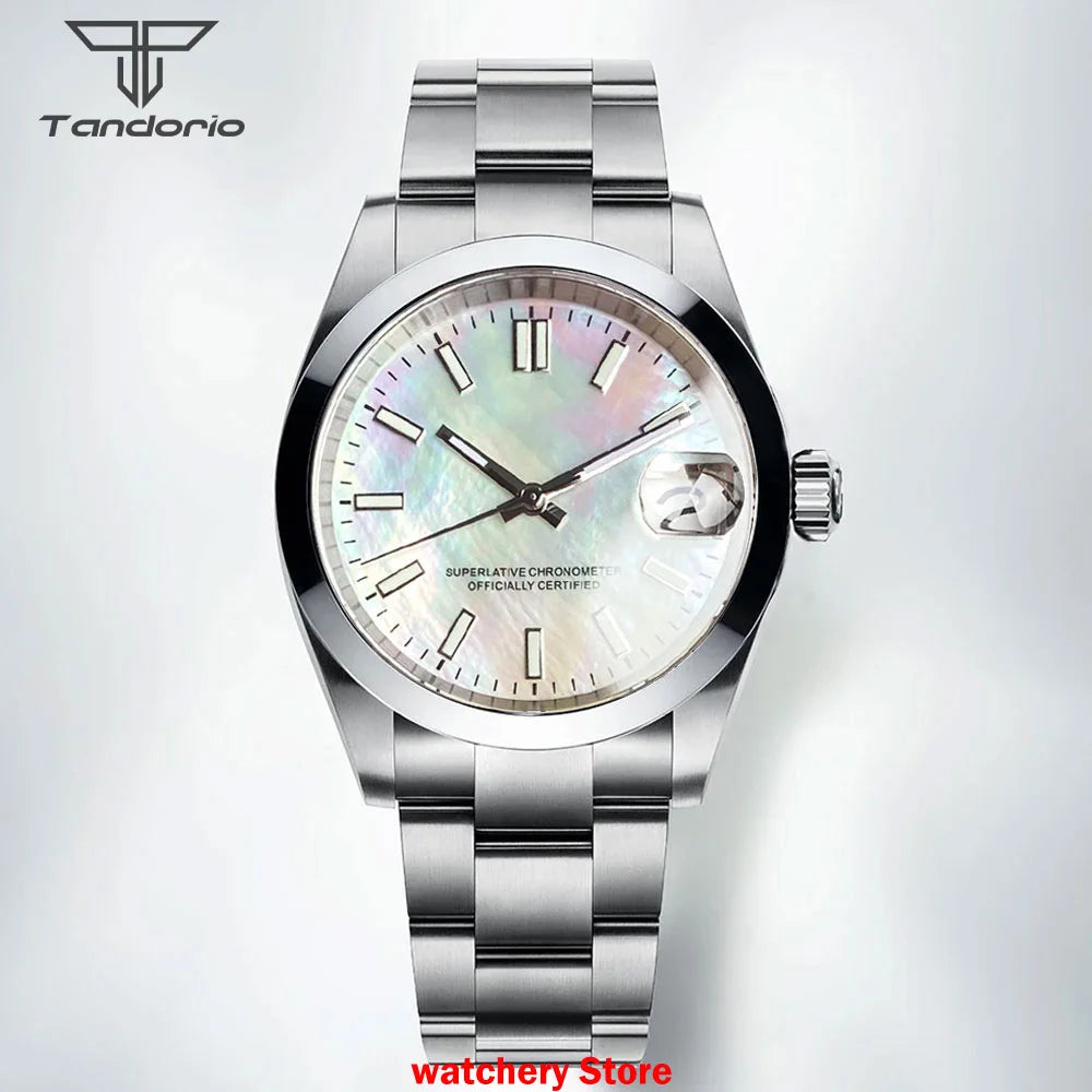 Tandorio Mechanical Watches Mother of Pearl Dial Sapphire Glass NH35 Movement For Datejust Style 200m Waterproof Men's Watches
