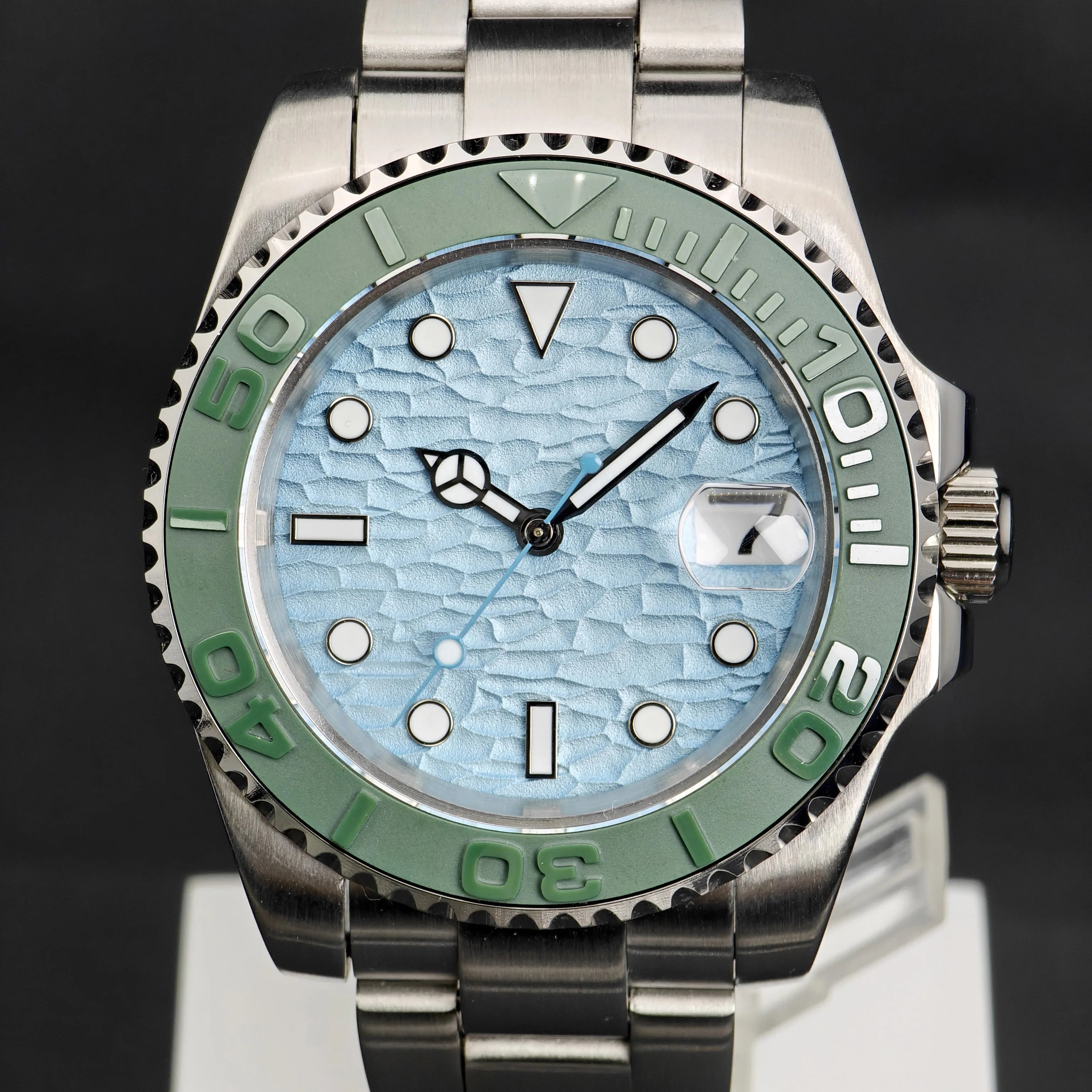 CORGEUT  DIY Custom Luxury Men's Automatic Watch 40mm Ceramic Bezel 100m Diving Sapphire Mirror Wave Pattern Dial reloj