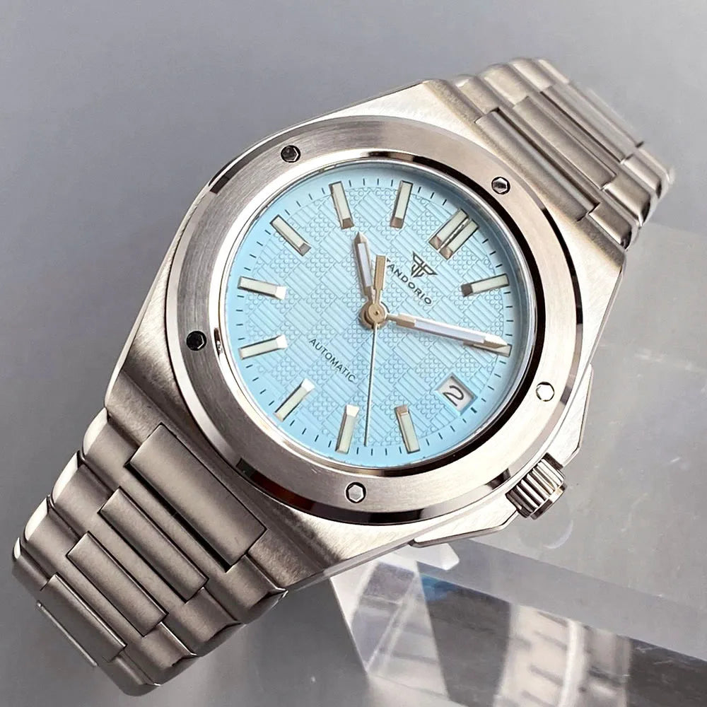 Tandorio 200M Diver 40mm Ice Blue Grid Dial Luminous NH35Automatic Men Watch Sapphire Glass Stainless Steel Bracelet