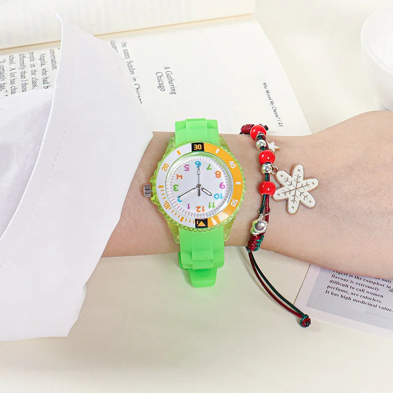 Kids Analog Watch for Boys Girls Soft Silicone Band Colorful Number Cute Watches for Children  Resistant Quartz Wristwatch