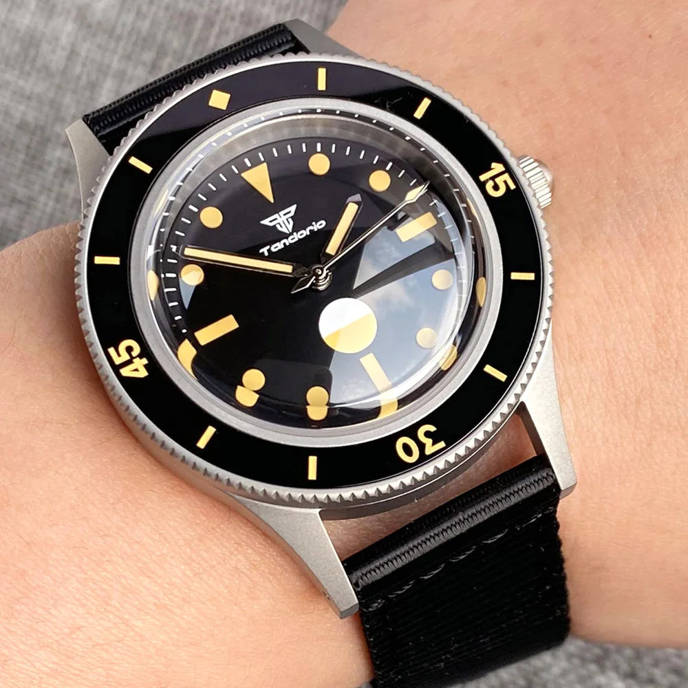 Tandorio NEW 50 Fathoms Automatic Watch for Men Luminous Ghost Dial NH35A Movt 200m Waterproof Bubble Sapphire Glass Sandblasted