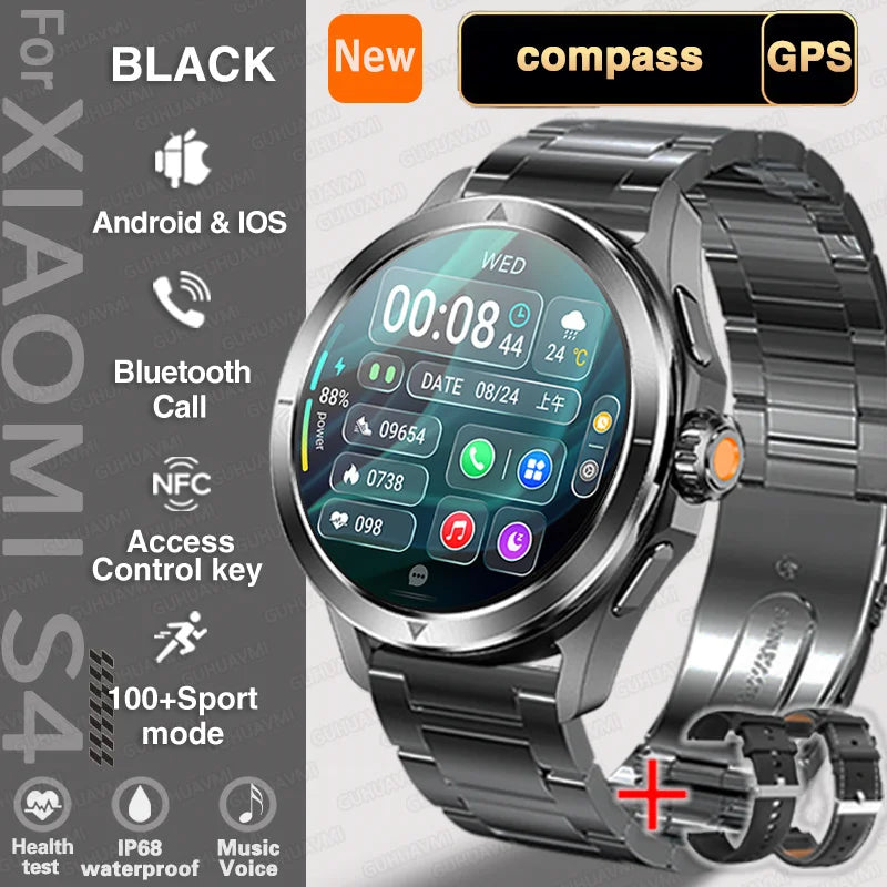 2025 New S4 Ultra Outdoor Sport Smart Watch Men AMOLED HD Screen NFC GPS Compass Heart rate Waterproof Bluetooth Call SmartWatch