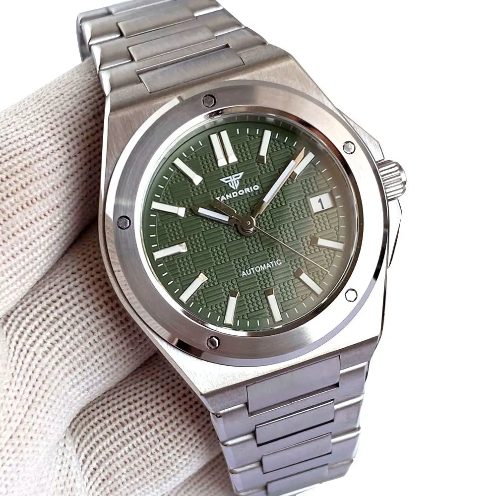 Tandorio New Black Luxury Business Engineer Style Men's Mechanical Watch Sapphire Glass 100m Waterproof NH35A Automatic Watches