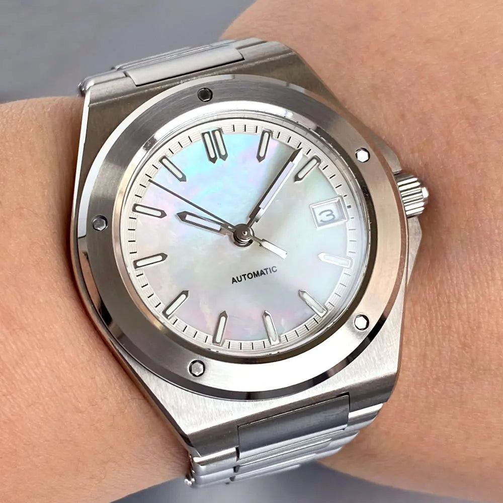 Tandorio Light Blue Mother of Pearl 40mm Sapphire Crystal Glass 100m Waterproof Japan NH35A Automatic Men Mechanical watch