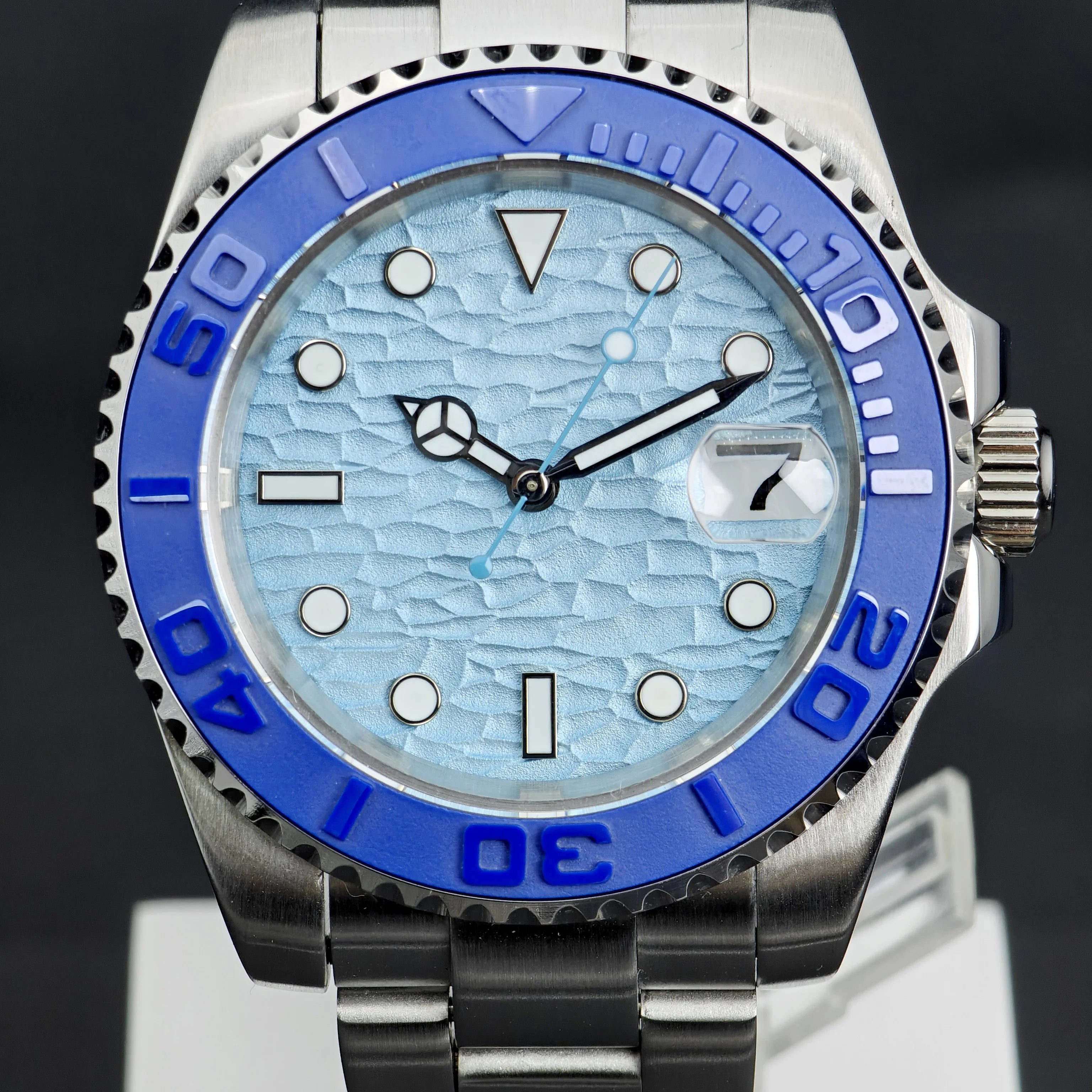 CORGEUT  DIY Custom Luxury Men's Automatic Watch 40mm Ceramic Bezel 100m Diving Sapphire Mirror Wave Pattern Dial reloj