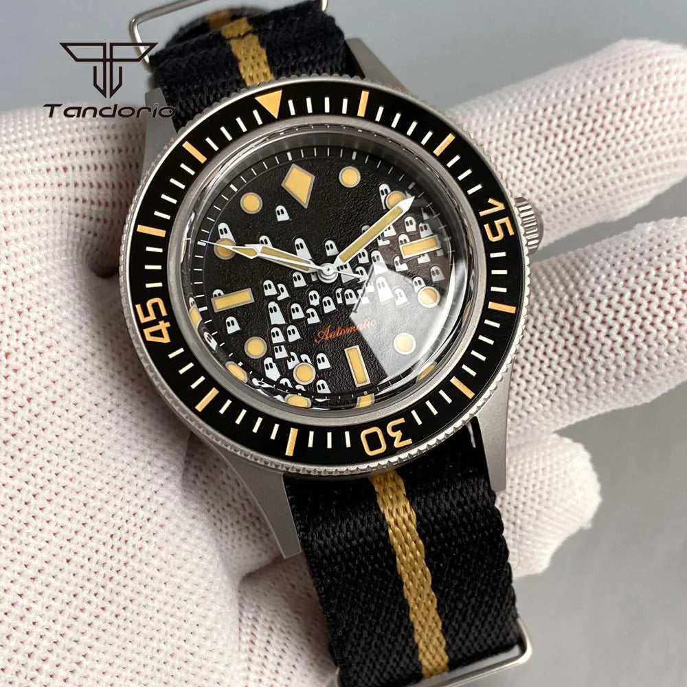 Tandorio Fashion Ghost Dial Luminous 50-Fathoms Style Dive Automatic NH35 Men's Watch Domed Sapphire 20ATM 40mm Sandblasted Case