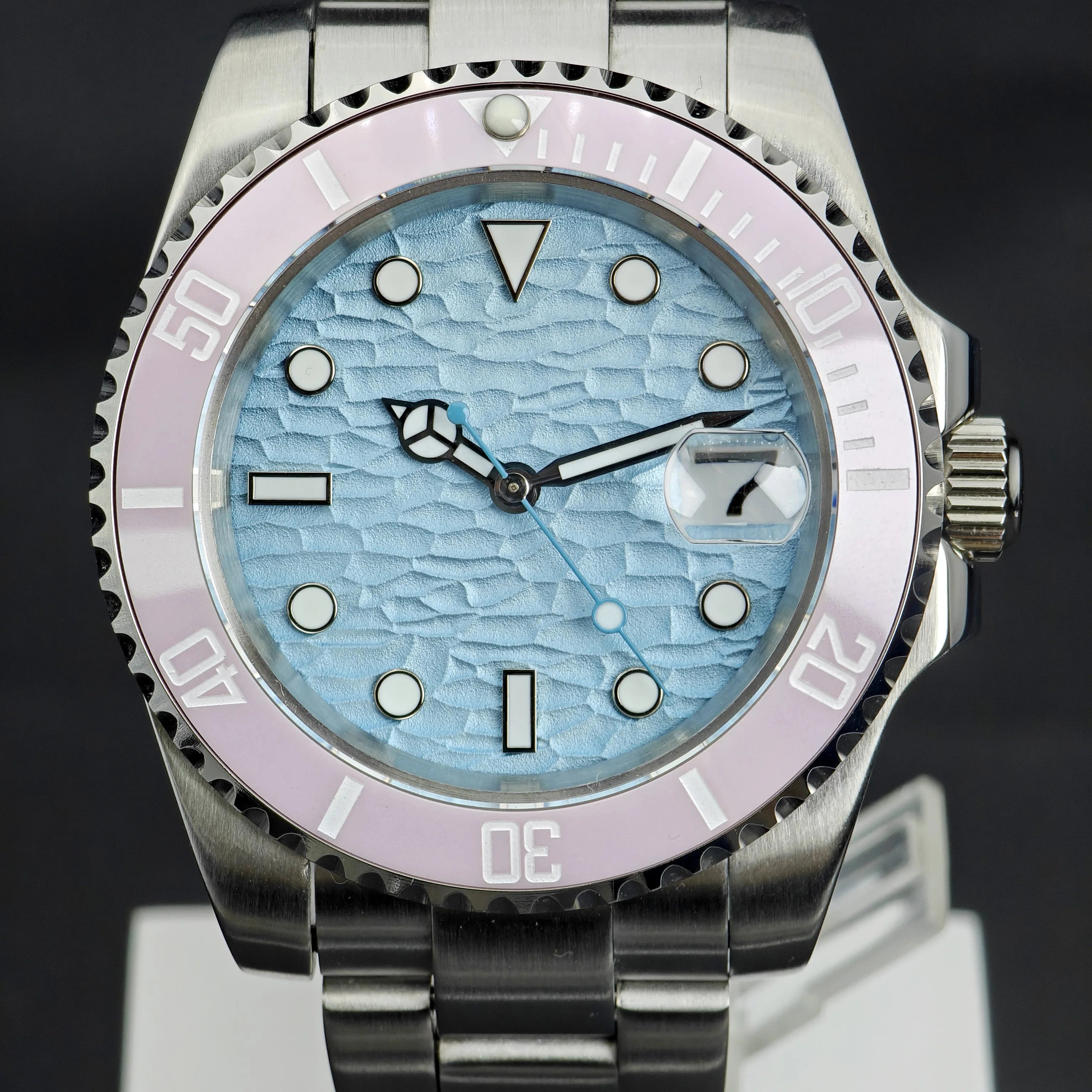 CORGEUT  DIY Custom Luxury Men's Automatic Watch 40mm Ceramic Bezel 100m Diving Sapphire Mirror Wave Pattern Dial reloj