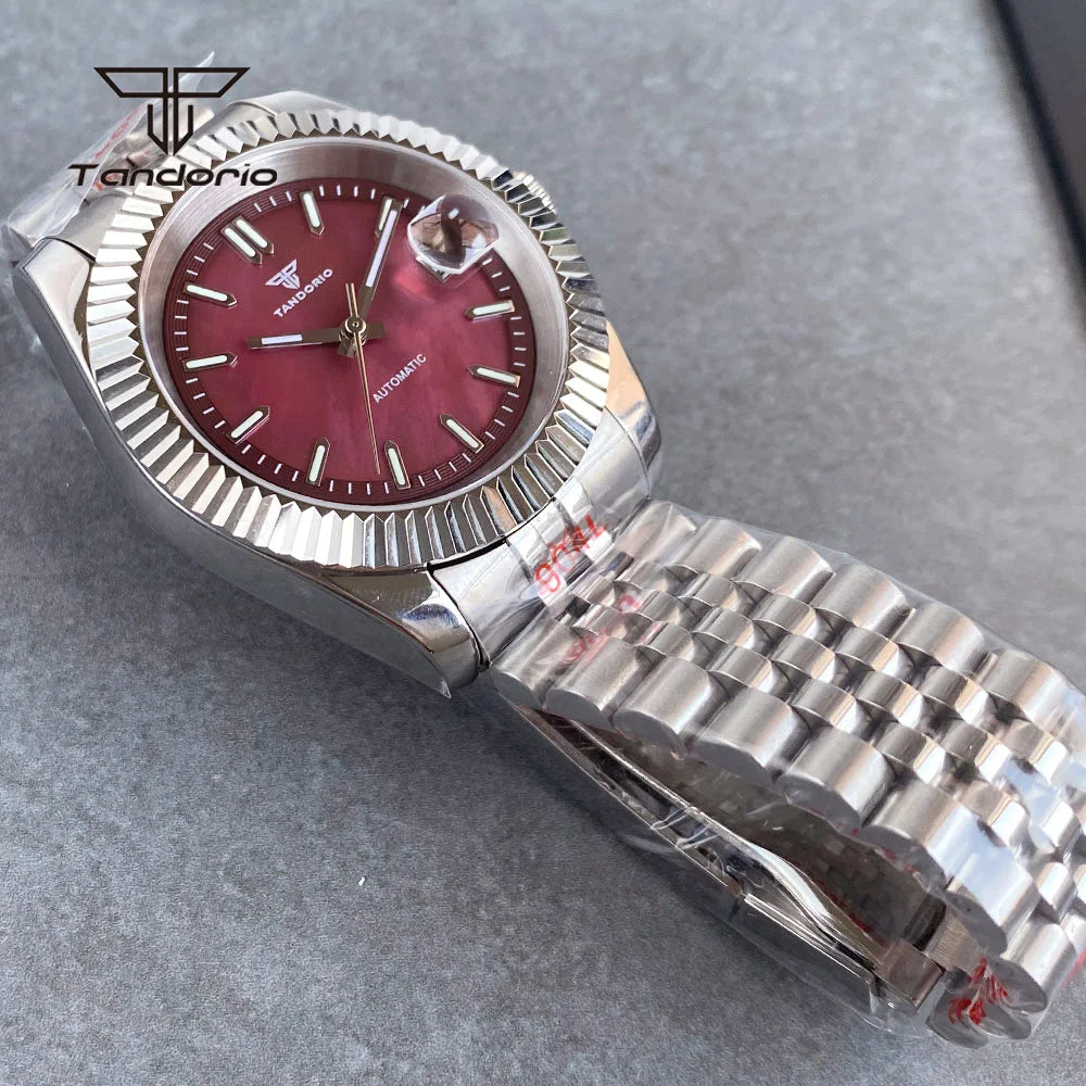 Tandorio 39mm Mechanical NH35 Mother of Pearl Dial Face Stainless Steel Automatic Watch Date Sapphire Men's Wristwatch Luminous