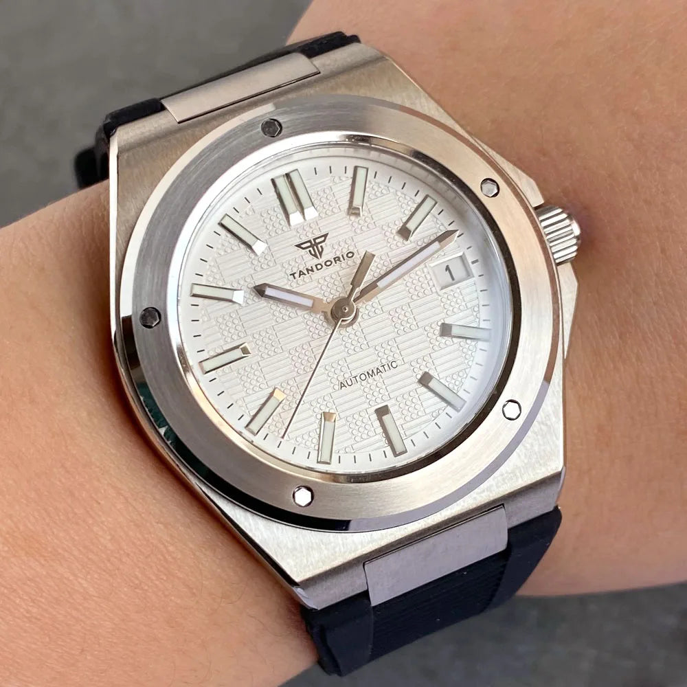 Tandorio 200M Diver 40mm Ice Blue Grid Dial Luminous NH35Automatic Men Watch Sapphire Glass Stainless Steel Bracelet