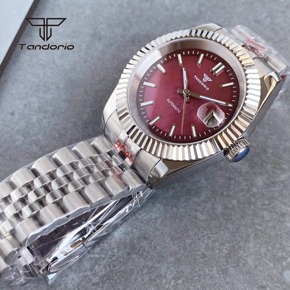 Tandorio 39mm Mechanical NH35 Mother of Pearl Dial Face Stainless Steel Automatic Watch Date Sapphire Men's Wristwatch Luminous
