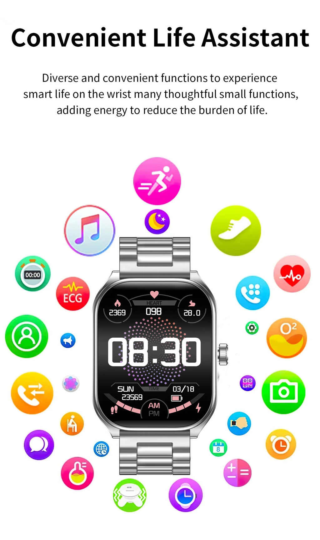 Smart Watch 2.01'' AMOLED Curved Screen IP68 Waterproof Bluetooth 5.3 Call AI Vioce Assistant Fitness Smartwatch for Men