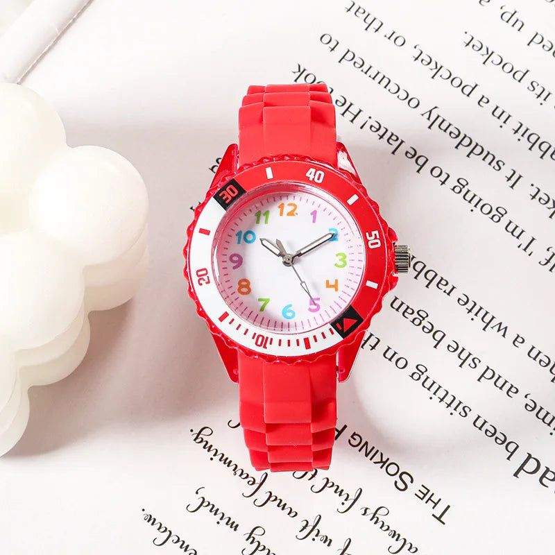 Kids Analog Watch for Boys Girls Soft Silicone Band Colorful Number Cute Watches for Children  Resistant Quartz Wristwatch
