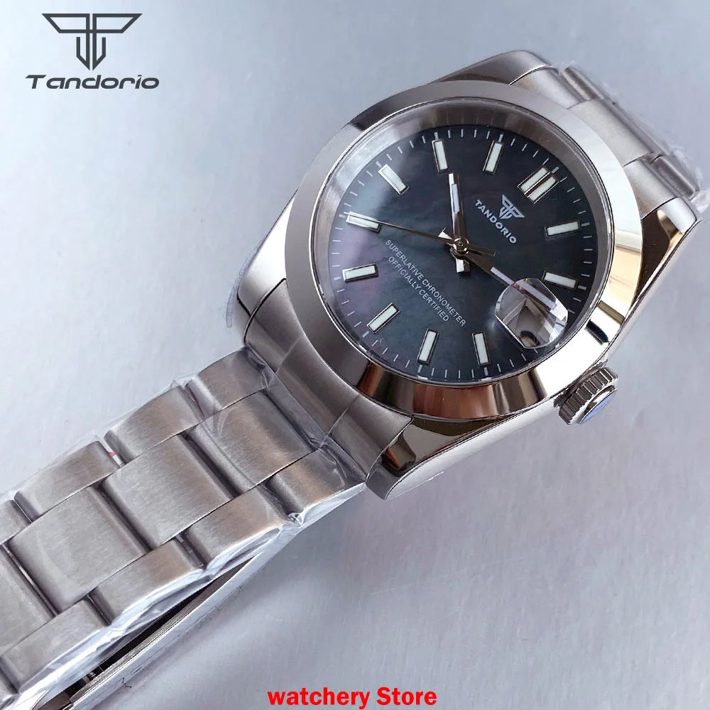 Tandorio Mechanical Watches Mother of Pearl Dial Sapphire Glass NH35 Movement For Datejust Style 200m Waterproof Men's Watches