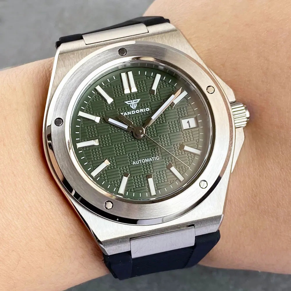 Tandorio New Black Luxury Business Engineer Style Men's Mechanical Watch Sapphire Glass 100m Waterproof NH35A Automatic Watches