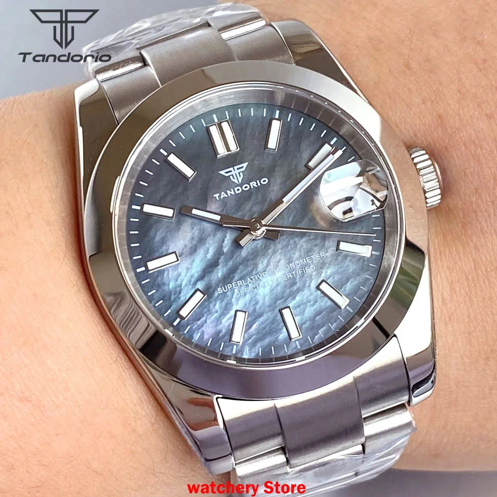 Tandorio Mechanical Watches Mother of Pearl Dial Sapphire Glass NH35 Movement For Datejust Style 200m Waterproof Men's Watches