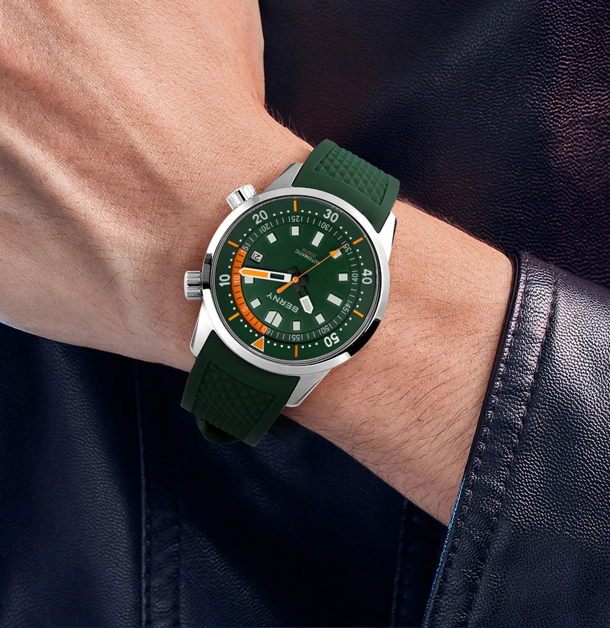 BERNY Automatic Diving Watches for Men 20AMT Super Luminous Mechanical Men's Diver Watch Sapphire Full Stainless Steel Dive