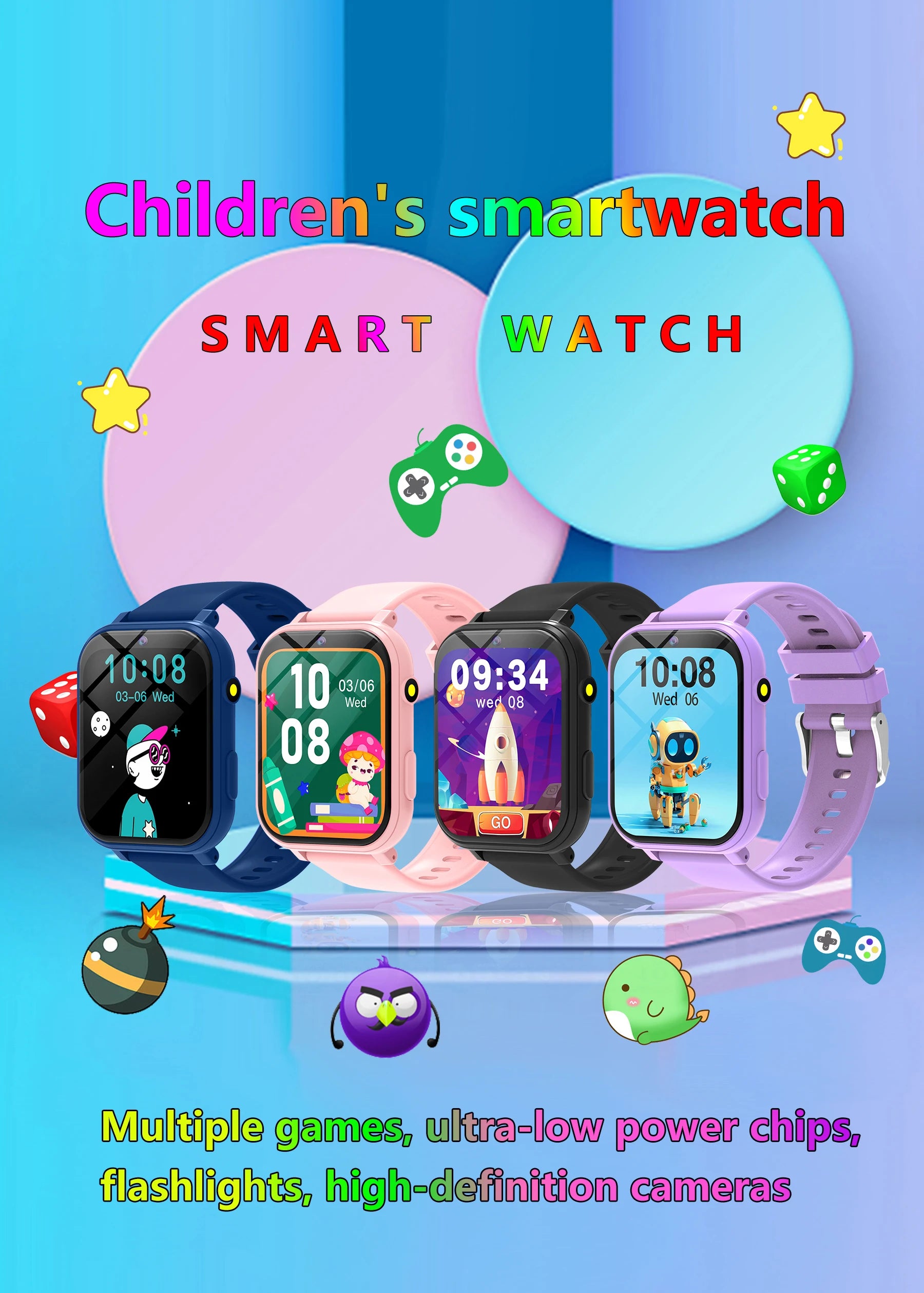 Kids Games Smart Watch 18 Games 1.83-inch Display Screen Camera Waterproof Flashlight For Holiday Gift Boy Girl Children Watch