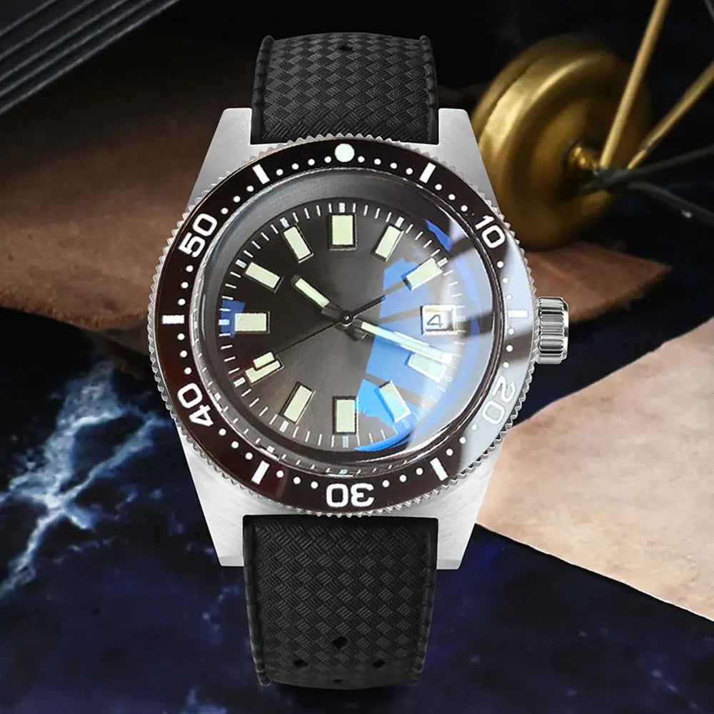 Tandorio 41mm 62MAS Black Gray Dial NH35A Automatic 300M Diving Men's Watch Ceramic Bezel Green Lume Bow Sapphire Glass