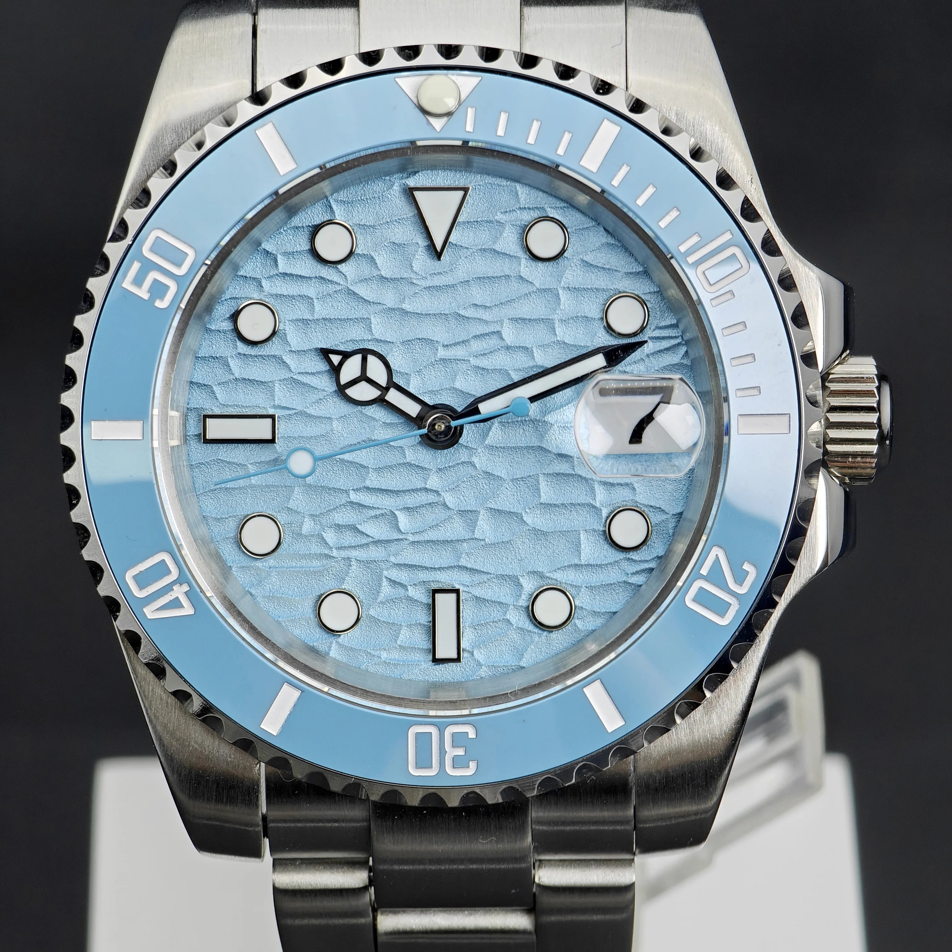 CORGEUT  DIY Custom Luxury Men's Automatic Watch 40mm Ceramic Bezel 100m Diving Sapphire Mirror Wave Pattern Dial reloj