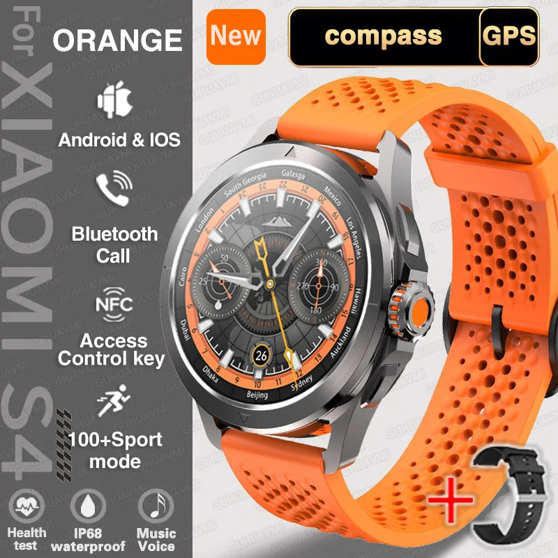 2025 New S4 Ultra Outdoor Sport Smart Watch Men AMOLED HD Screen NFC GPS Compass Heart rate Waterproof Bluetooth Call SmartWatch