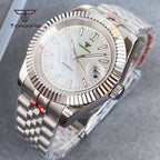 Tandorio 39mm Mechanical NH35 Mother of Pearl Dial Face Stainless Steel Automatic Watch Date Sapphire Men's Wristwatch Luminous