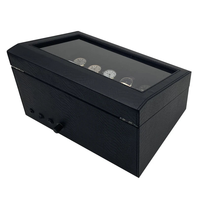 Leather Watch Winder Black 6-position Mechanical Watches Automatic Movement Winding Device Men Wrist Watch Storage Display Boxes