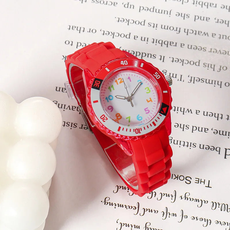 Kids Analog Watch for Boys Girls Soft Silicone Band Colorful Number Cute Watches for Children  Resistant Quartz Wristwatch
