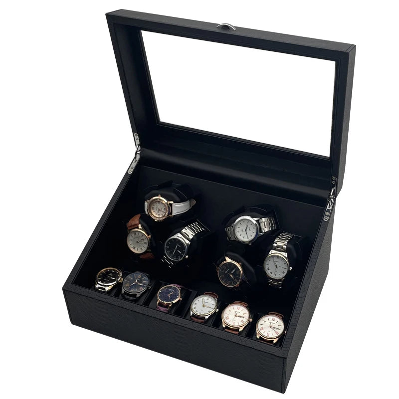 Leather Watch Winder Black 6-position Mechanical Watches Automatic Movement Winding Device Men Wrist Watch Storage Display Boxes