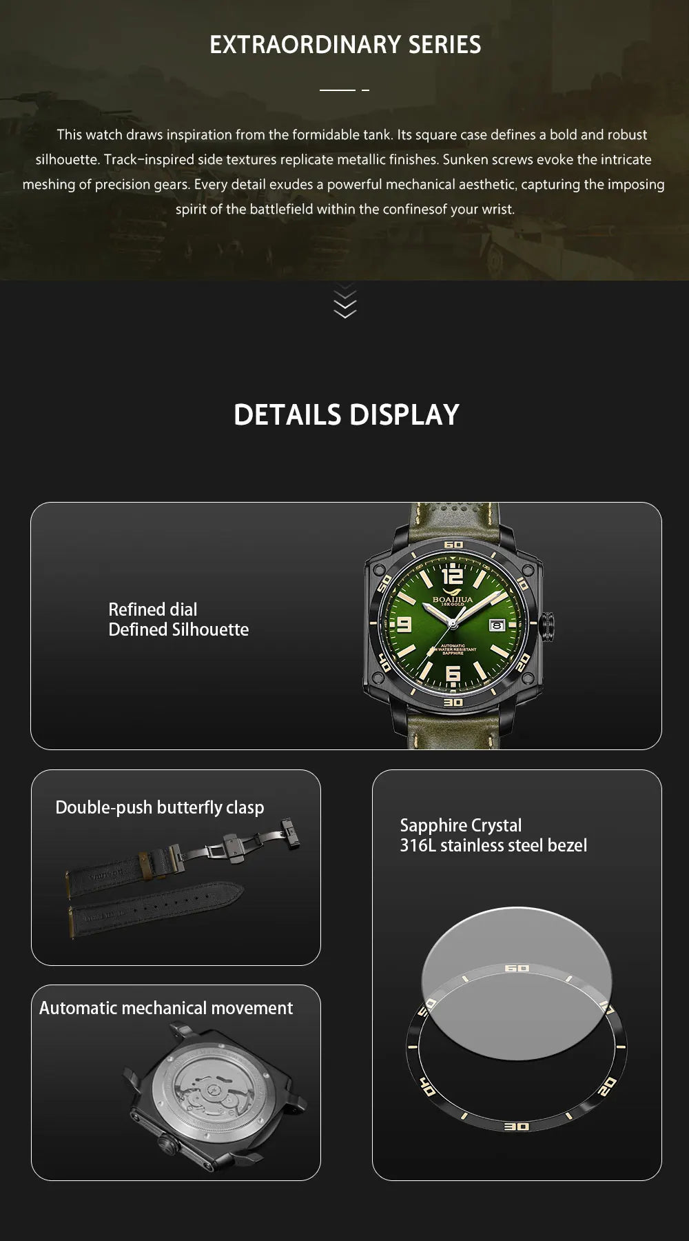 BOAIJIUA Fully Automatic Mechanical Men's Watch Original Design Mechanical Watches 50m Waterproof Luminous Wristwatch for Men