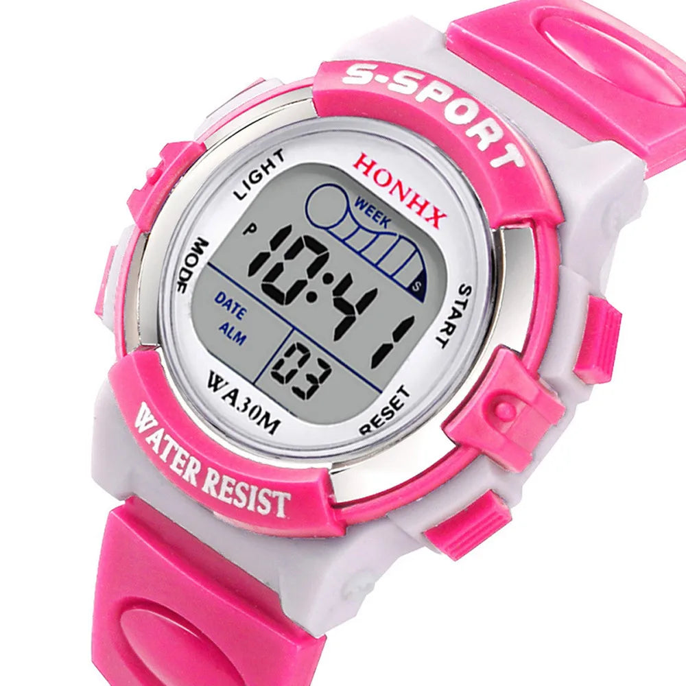 Kids Electronic Sports Watches Color Luminous LED Dial Life Waterproof Multi Function Alarm Clocks Watch For Boys And Girls