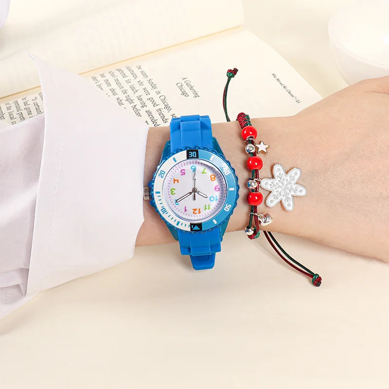 Kids Analog Watch for Boys Girls Soft Silicone Band Colorful Number Cute Watches for Children  Resistant Quartz Wristwatch