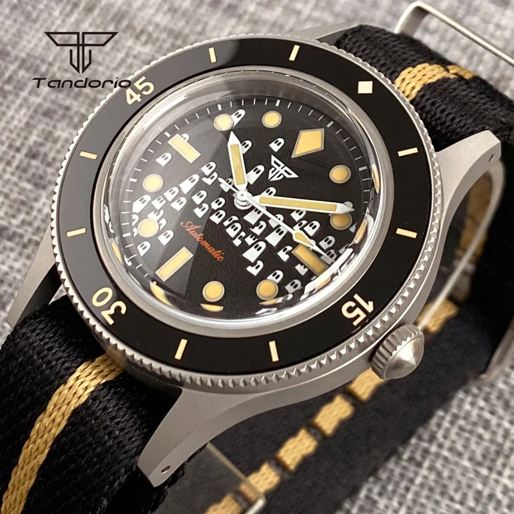 Tandorio Fashion Ghost Dial Luminous 50-Fathoms Style Dive Automatic NH35 Men's Watch Domed Sapphire 20ATM 40mm Sandblasted Case