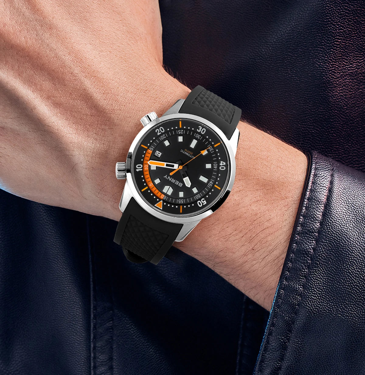 BERNY Automatic Diving Watches for Men 20AMT Super Luminous Mechanical Men's Diver Watch Sapphire Full Stainless Steel Dive