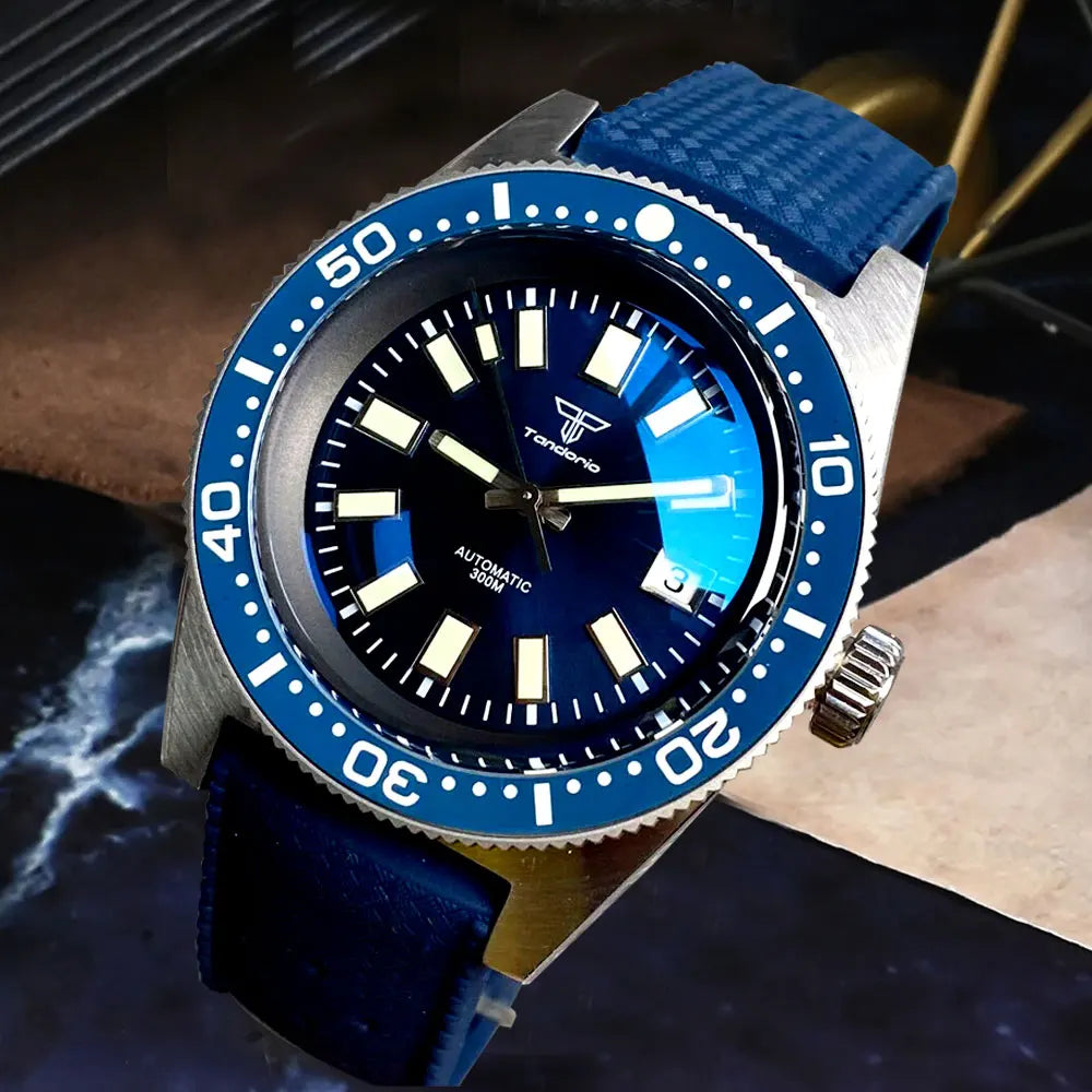 Tandorio 41mm 62MAS Black Gray Dial NH35A Automatic 300M Diving Men's Watch Ceramic Bezel Green Lume Bow Sapphire Glass